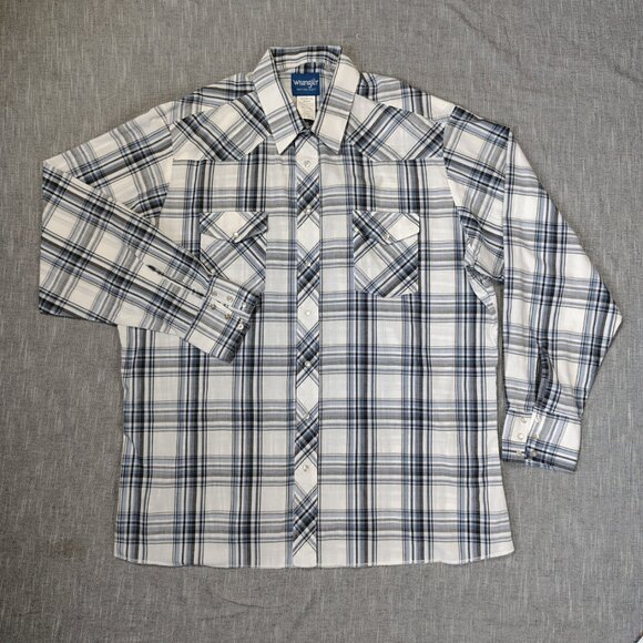 VINTAGE Wrangler Shirt Size XXLT 2XL Tall Pearl Snap Western Plaid Long Sleeve - Picture 1 of 10